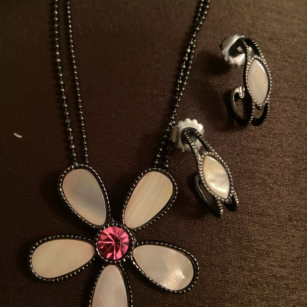Lia Sophia Black and Pink Flower Necklace